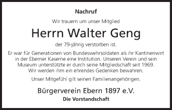 Anzeige von Walter Geng von MGO