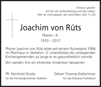 Anzeige von Joachim von Rüts von MGO