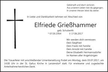 Anzeige von Elfriede Grießhammer von MGO