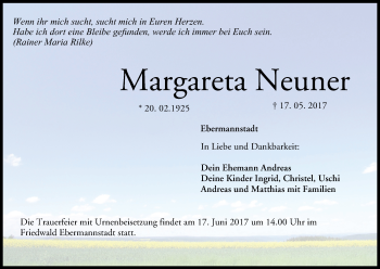 Anzeige von Margareta Neuner von MGO