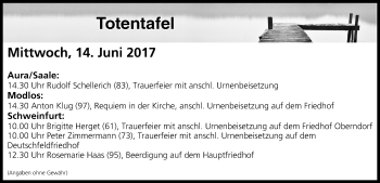 Anzeige von Totentafel vom 14.06.2017 von MGO