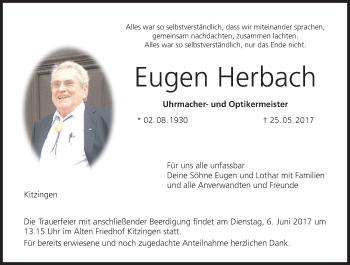 Anzeige von Eugen Herbach von MGO