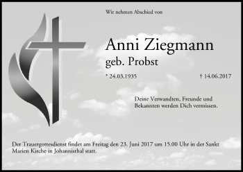 Anzeige von Anni Ziegmann von MGO