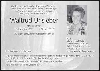 Anzeige von Waltrud Unsleber von MGO