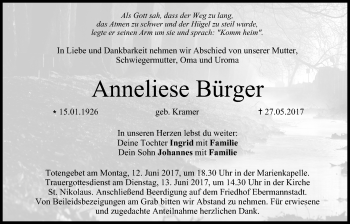 Anzeige von Anneliese Bürger von MGO