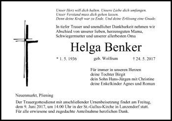 Anzeige von Helga Benker von MGO