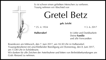 Anzeige von Gretel Betz von MGO