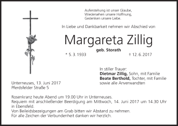 Anzeige von Margareta Zillig von MGO