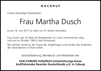 Anzeige von Martha Dusch von MGO