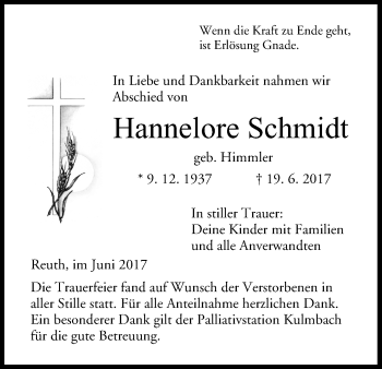 Anzeige von Hannelore Schmidt von MGO