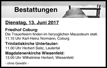 Anzeige von Bestattungen vom 13.06.2017 von MGO