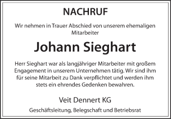 Anzeige von Johann Sieghart von MGO