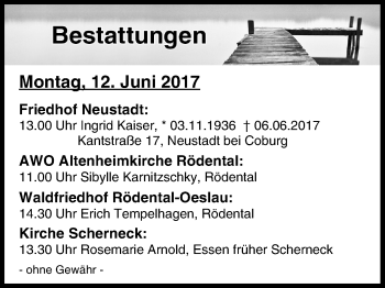 Anzeige von Bestattungen vom 12.06.2017 von MGO