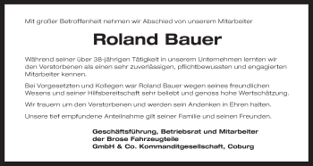 Anzeige von Roland Bauer von MGO