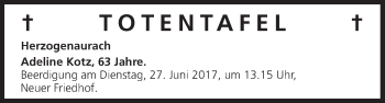 Anzeige von Totentafel vom 22.06.2017 von MGO