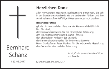 Anzeige von Bernhard Schanz von MGO