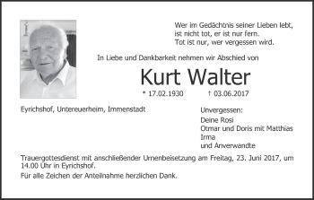Anzeige von Kurt Walter von MGO