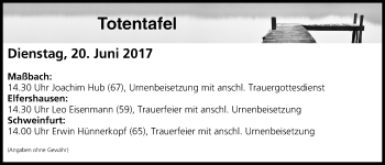 Anzeige von Totentafel vom 20.06.2017 von MGO