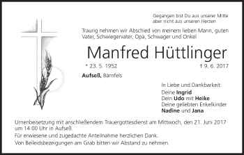 Anzeige von Manfred Hüttlinger von MGO