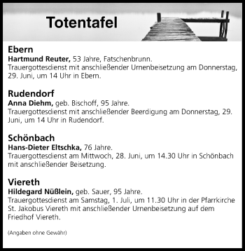 Anzeige von Totentafel vom 28.06.2017 von MGO