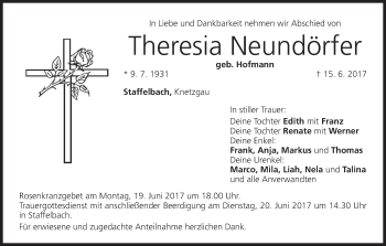 Anzeige von Theresia Neundörfer von MGO