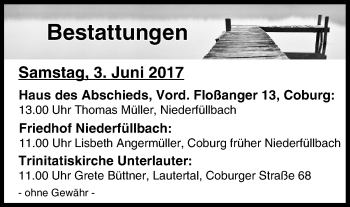 Anzeige von Bestattungen vom 03.06.2017 von MGO
