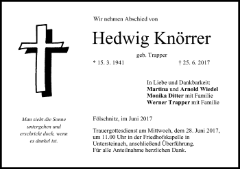 Anzeige von Hedwig Knörrer von MGO
