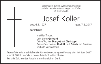 Anzeige von Josef Koller von MGO