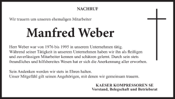 Anzeige von Manfred Weber von MGO
