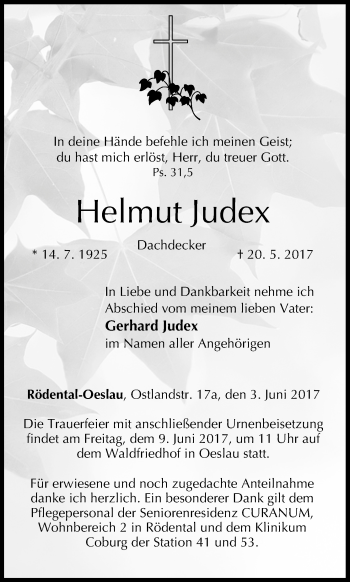 Anzeige von Helmut Judex von MGO