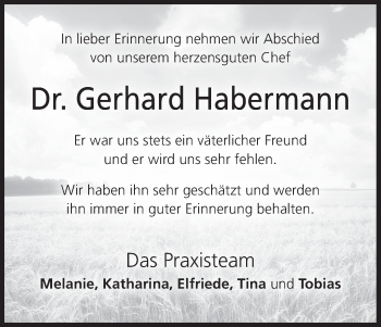 Anzeige von Gerhard Habermann von MGO