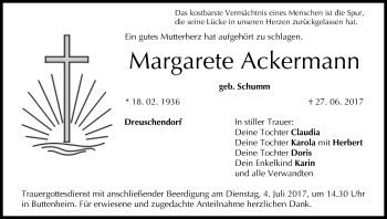 Anzeige von Margarete Ackermann von MGO