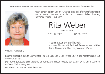 Anzeige von Rita Weber von MGO