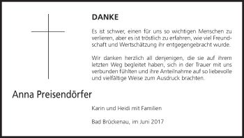 Anzeige von Anna Preisendörfer von MGO
