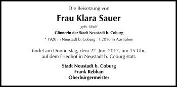 Anzeige von Klara Sauer von MGO