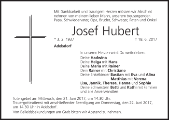 Anzeige von Josef Hubert von MGO