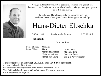 Anzeige von Hans-Dieter Eltschka von MGO