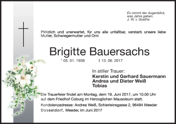 Anzeige von Brigitte Bauersachs von MGO