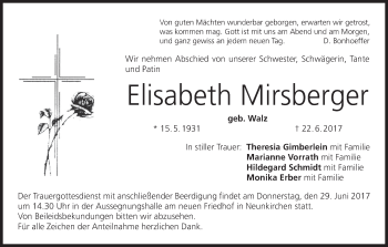 Anzeige von Elisabeth Mirsberger von MGO