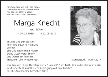 Anzeige von Marga Knecht von MGO