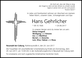 Anzeige von Hans Gehrlicher von MGO