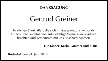 Anzeige von Gertrud Greiner von MGO