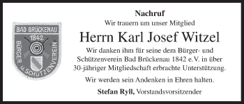 Anzeige von Karl Josef Witzel von MGO