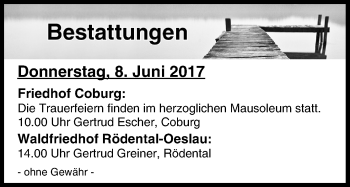 Anzeige von Bestattungen vom 08.06.2017 von MGO