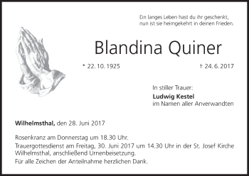 Anzeige von Blandina Quiner von MGO
