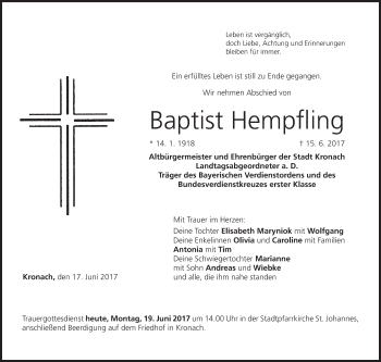 Anzeige von Baptist Hempfling von MGO