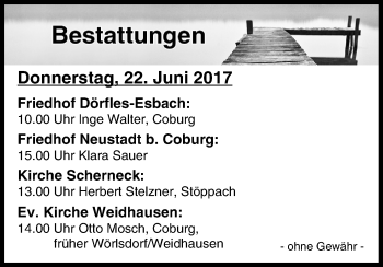 Anzeige von Bestattungen vom 22.06.2017 von MGO
