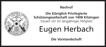 Anzeige von Eugen Herbach von MGO