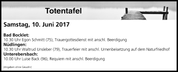 Anzeige von Totentafel vom 10.06.2017 von MGO