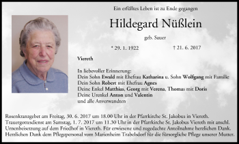 Anzeige von Hildegard Nüßlein von MGO